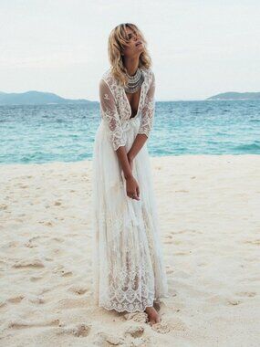 Spell & the Gypsy Bride Canyon Moon Mesh Duster Kimono Cape Robe White XS or S